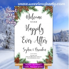 Pine cone Hapily Ever After Sign,Winter Happily Ever After sign,(119w)